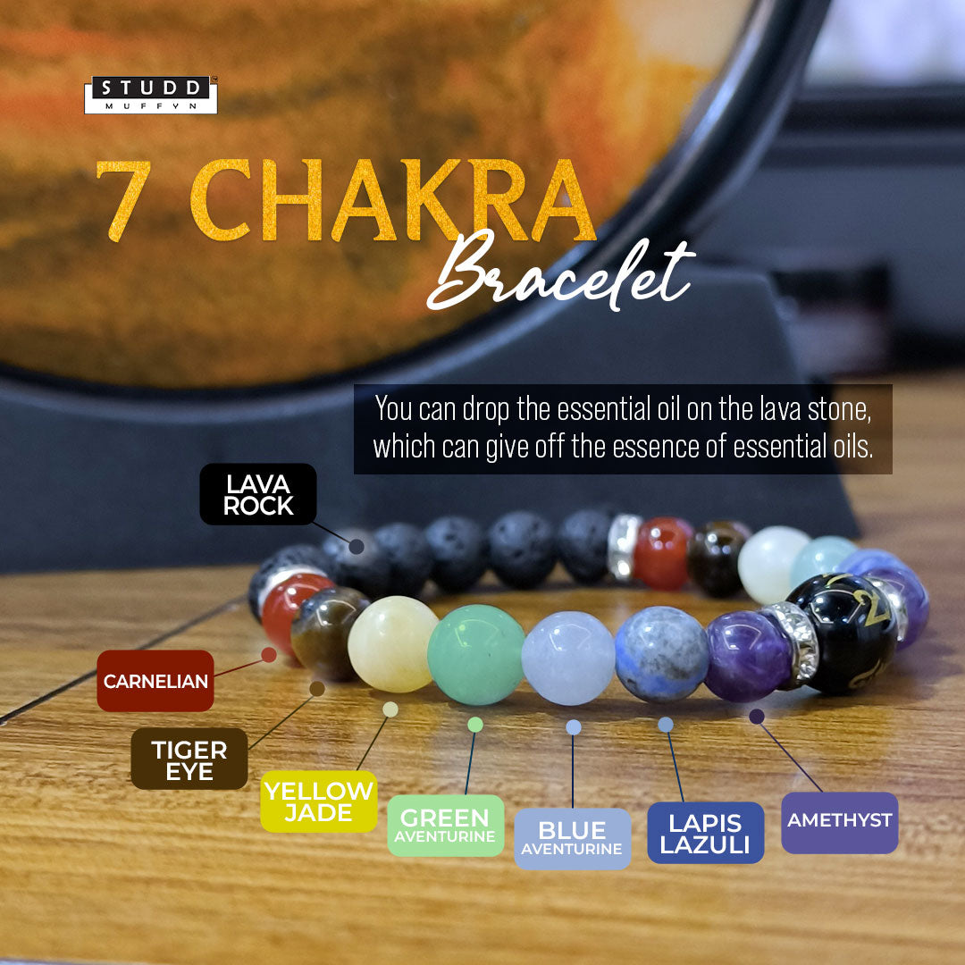 7 Chakras bracelet in natural stones and white crystal - Artisan d'Asie